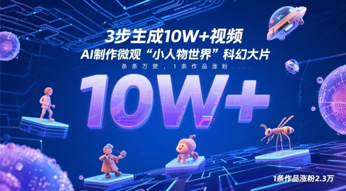 3步生成10W+视频，AI制作微观“小人物世界”科幻大片，条条万赞，1条作品涨粉2.3W艾云项目网-专注分享网络创业项目落地实操课程 – 全网首发_高质量创业项目输出艾云项目网