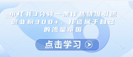 小红书3分钟一条作品精准引流创业粉300+，打造属于自己的流量帝国艾云项目网-专注分享网络创业项目落地实操课程 – 全网首发_高质量创业项目输出艾云项目网