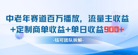 中老年赛道百万播放+流量主收益+定制收益，单日收益9张艾云项目网-专注分享网络创业项目落地实操课程 – 全网首发_高质量创业项目输出艾云项目网
